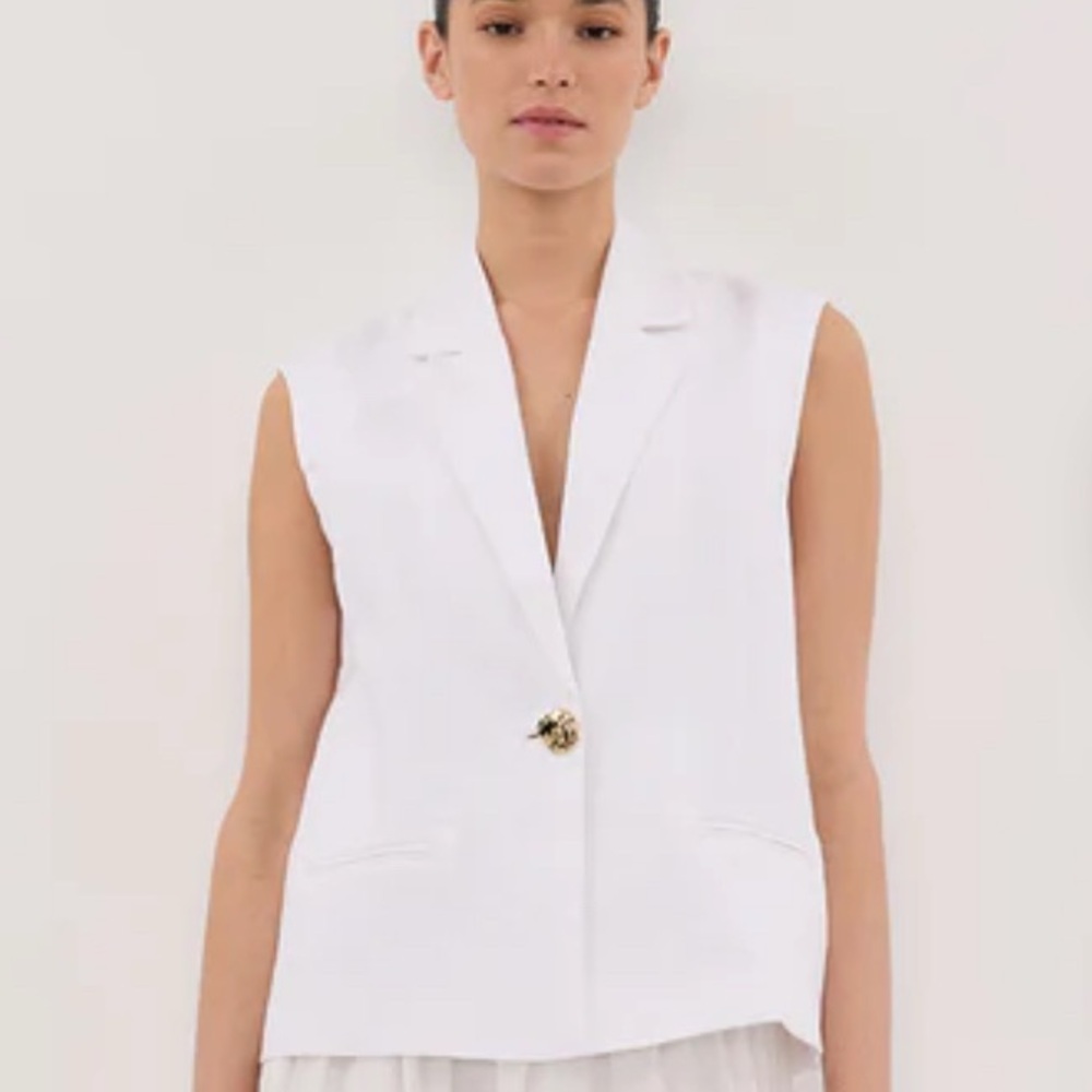 DISSH SELAH WHITE LINEN SLEEVELESS VEST - 6 / WHITE